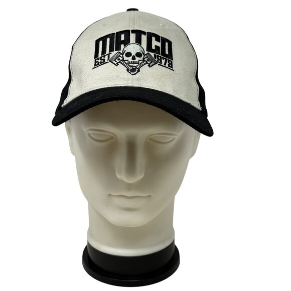 Matco Tools Skull Logo Black Beige Baseball Cap Fitted Elastic Strap Cotton OSFM - Picture 1 of 8
